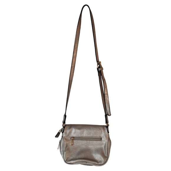 Silver Front Flap Expandable Crossbody Bag Purse. Faux Leather Adjustable Strap. - Picture 10 of 11
